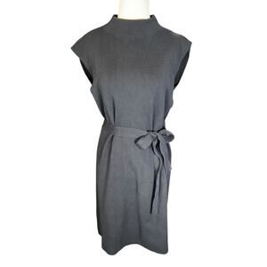 Old Money Lands’ End Navy Knit Sleeveless Midi Dress Mock Neck Belted Large